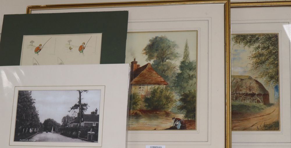 J T Farnsworth, pair of watercolours, Wollaton Lane and Leenside, signed and dated 1887 and two associated pictures